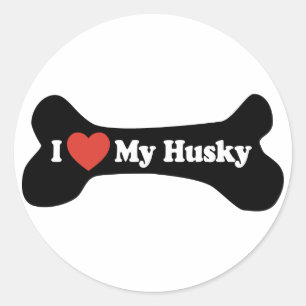 Pegatina Redonda Me encanta mi Husky - Hueso de perro