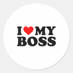 Pegatina Redonda Me Encanta Mi Jefe Funny Red Heart Boss Yo Corazón