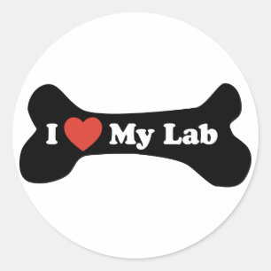 Pegatina Redonda Me encanta mi laboratorio - Hueso de perro