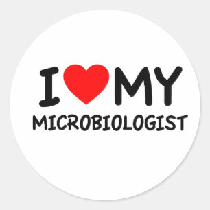 Pegatina Redonda Me encanta mi microbiólogo
