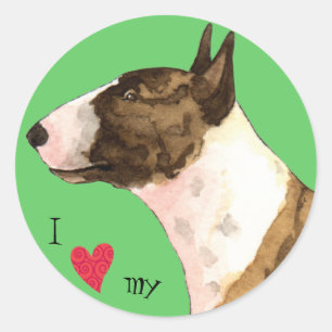 Pegatina Redonda Me encanta mi Mini Bull Terrier