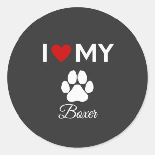 Pegatina Redonda Me encanta mi nombre personalizado de perro Boxer