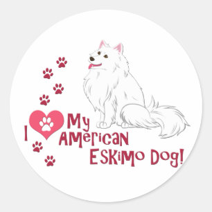 Pegatina Redonda ¡Me encanta mi perro esquimal americano!