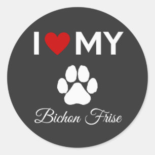 Pegatina Redonda Me encanta mi personalizado de perro Bichon Frise