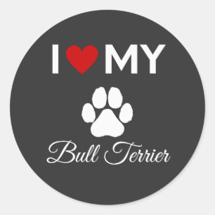 Pegatina Redonda Me encanta mi personalizado de perro Bull Terrier