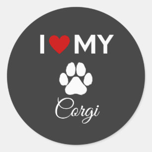 Pegatina Redonda Me encanta mi personalizado de perro Corgi
