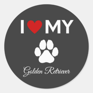 Pegatina Redonda Me encanta mi personalizado de perro de Golden Ret