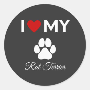 Pegatina Redonda Me encanta mi personalizado de perro Rat Terrier.