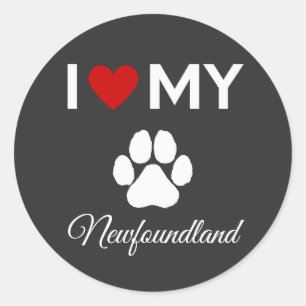 Pegatina Redonda Me encanta mi personalizado de perros de Terranova
