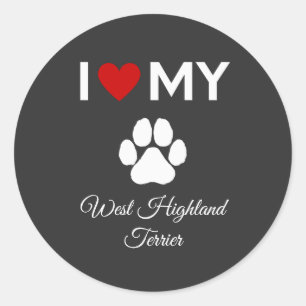 Pegatina Redonda Me encanta mi personalizado de perros de West High