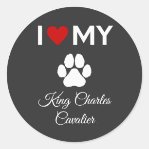 Pegatina Redonda Me encanta mi personalizado de perros King Charles