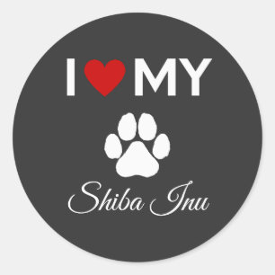 Pegatina Redonda Me encanta mi personalizado de perros Shiba Inu.