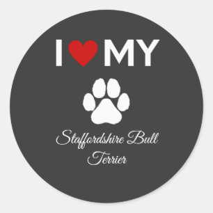 Pegatina Redonda Me encanta mi personalizado de perros Staffordshir