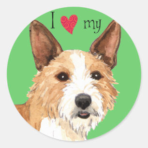 Pegatina Redonda Me encanta mi portugués Podengo Pequeno