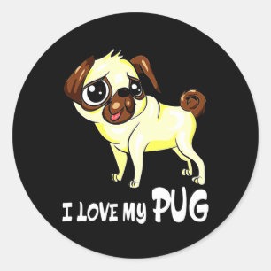 Pegatina Redonda Me encanta mi regalo divertido de Pug