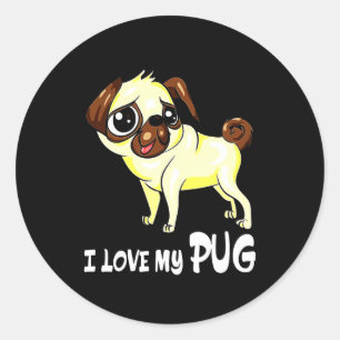 Pegatina Redonda Me encanta mi regalo divertido de Pug