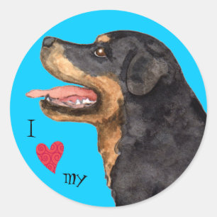 Pegatina Redonda Me encanta mi Rottweiler