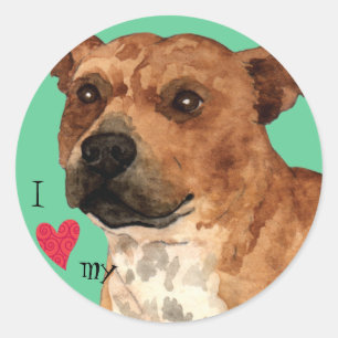 Pegatina Redonda Me encanta mi Staffordshire Bull Terrier