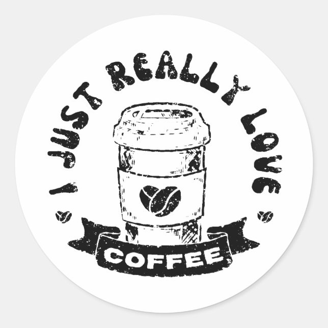 Pegatina Redonda Me encanta mucho el café (Anverso)
