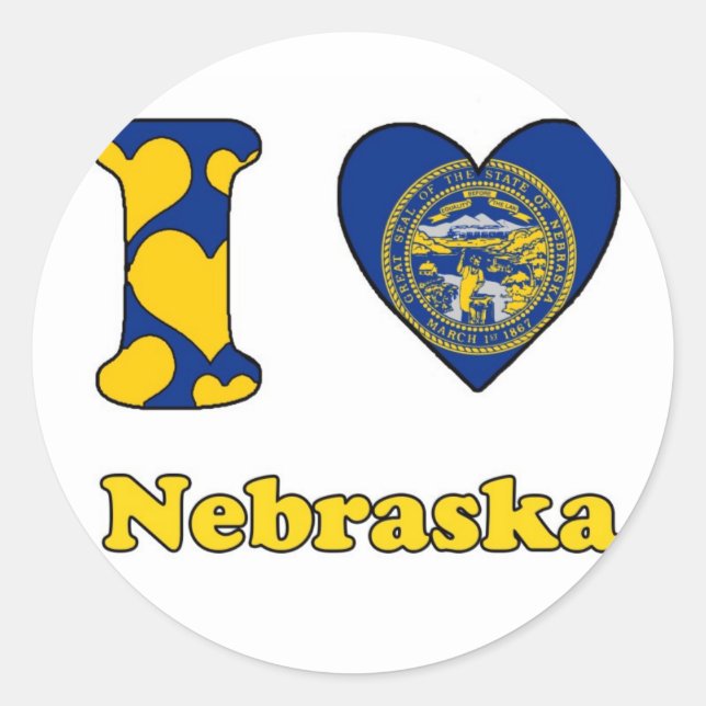 Pegatina Redonda Me encanta Nebraska (Anverso)