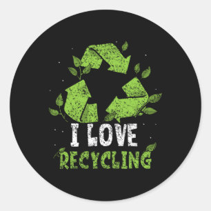 Pegatina Redonda Me encanta reciclar el entorno de reciclaje del Dí