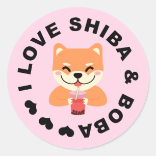Pegatina Redonda ME ENCANTA SHIBA & BOBA - Té chiba chiba y té Boba