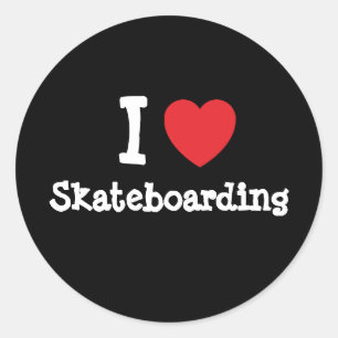 Pegatina Redonda Me encanta Skateboarding personalizado personaliza