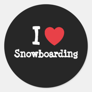 Pegatina Redonda Me encanta Snowboarding personalizado de corazón 