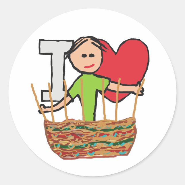 Pegatina Redonda Me encanta tejer cestas (Anverso)