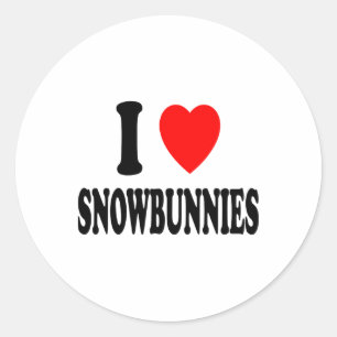 Pegatina Redonda Me encantan (amo) las Snowbunnies esquiando Atract
