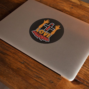 Pegatina Redonda Me encantan las espeluznantes manos zombi de Hallo