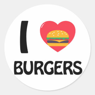 Pegatina Redonda Me encantan las hamburguesas