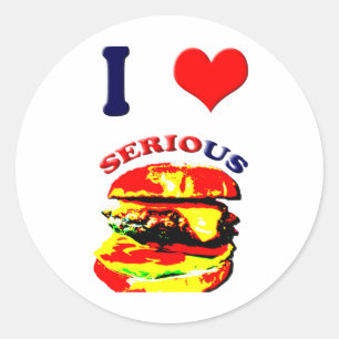 Pegatina Redonda Me encantan las hamburguesas serias