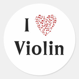 Pegatina Redonda Me encantan las notas del Violin Red Heart of Musi