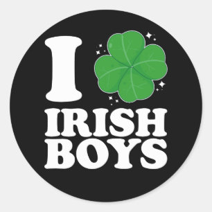 Pegatina Redonda Me encantan los chicos irlandeses Shamrock Heart S