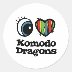 Pegatina Redonda Me encantan los dragones de Komodo