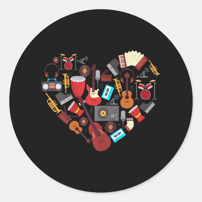 Pegatina Redonda Me encantan los instrumentos musicales de música P (Anverso)