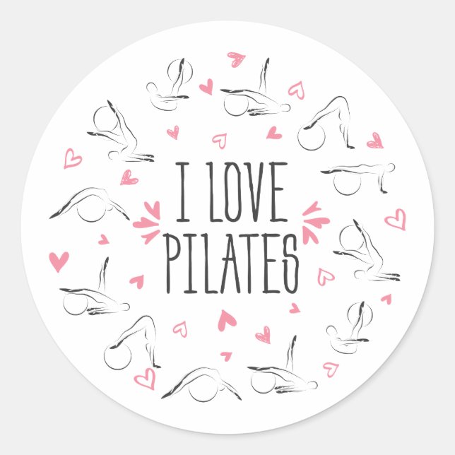 Pegatina Redonda ME ENCANTAN LOS PILATES PASA Poses en forma de cír (Anverso)