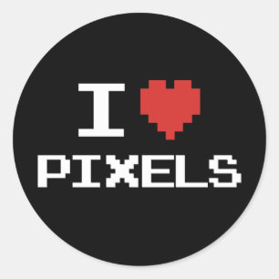 Pegatina Redonda Me encantan los píxeles retro de corazón pixelado