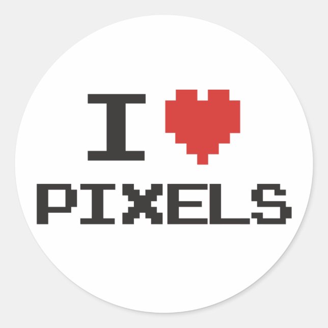 Pegatina Redonda Me encantan los píxeles retro de corazón pixelado  (Anverso)