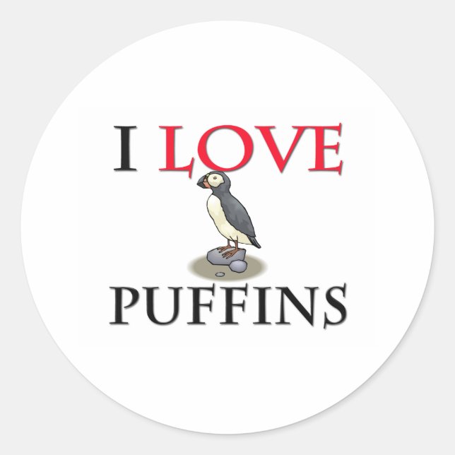 Pegatina Redonda Me encantan los Puffins (Anverso)
