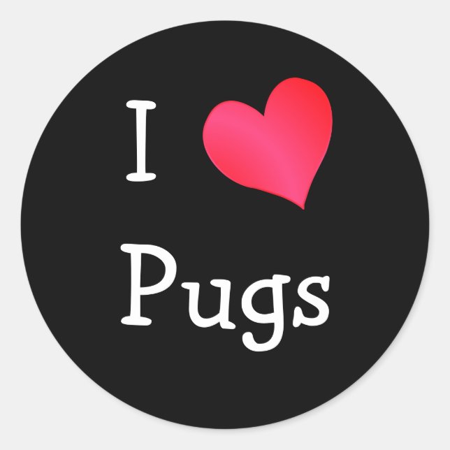 Pegatina Redonda Me encantan los Pugs (Anverso)