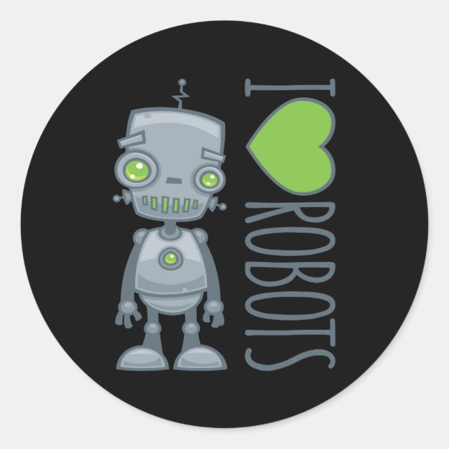 Pegatina Redonda Me encantan los robots (Anverso)