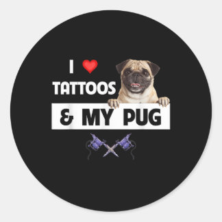 Pegatina Redonda Me Encantan Los Tatuajes Y Mi Perro De Pug Mamá Pa