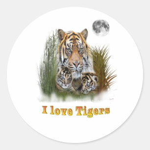 Pegatina Redonda Me encantan los Tigres
