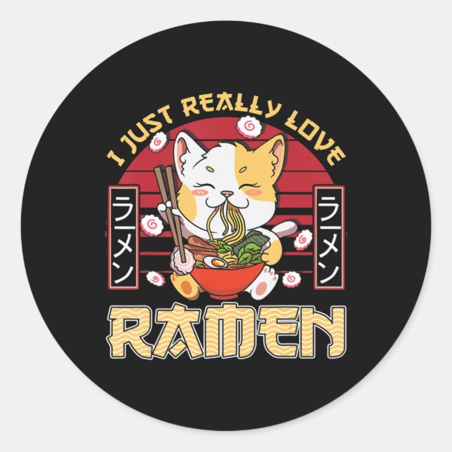 Pegatina Redonda Me Encanto Realmente Ramen Kawaii Anime Cat Ramen  (Anverso)