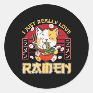 Pegatina Redonda Me Encanto Realmente Ramen Kawaii Anime Cat Ramen 