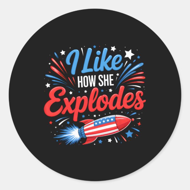 Pegatina Redonda Me Gusta Cómo Ella Explota Fuegos Artificiales Par (Anverso)