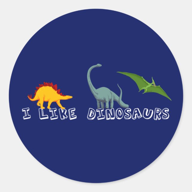 Pegatina Redonda Me Gusta El Azul Dinosaurio (Anverso)