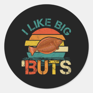 Pegatina Redonda Me Gusta El Gran Buts Halibut Para Los Pescadores